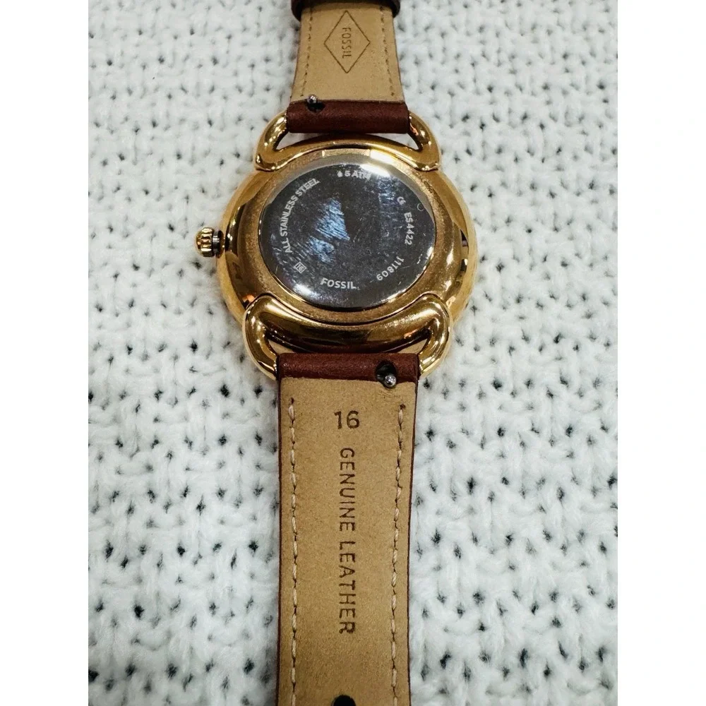 Fossil ES4122 Women's Rose Gold Crystal Bezel Brown Leather Quartz Watch